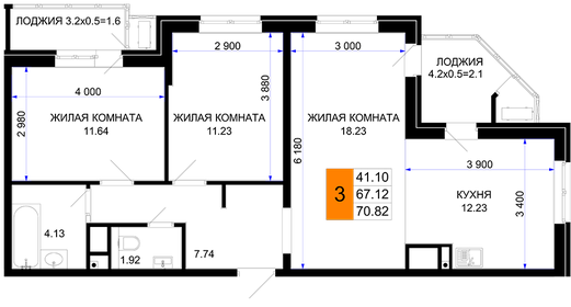 82,3 м², 3-комнатная квартира 7 800 000 ₽ - изображение 64