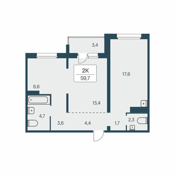 59,7 м², 2-комнатная квартира 6 650 000 ₽ - изображение 1