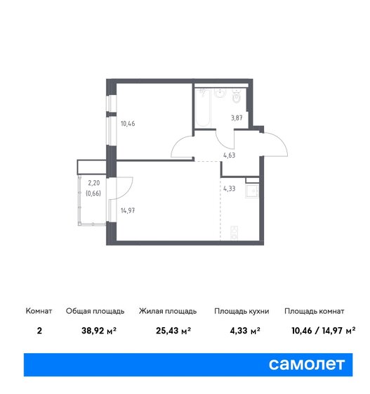 38,9 м², 1-комнатная квартира 7 214 229 ₽ - изображение 15