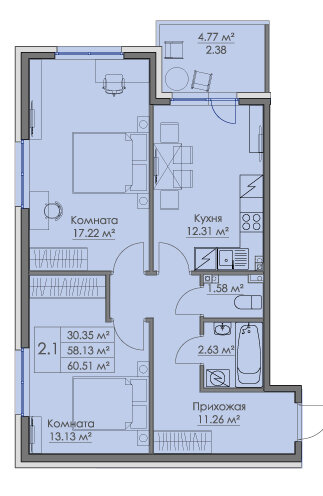 60,5 м², 2-комнатная квартира 12 102 000 ₽ - изображение 50