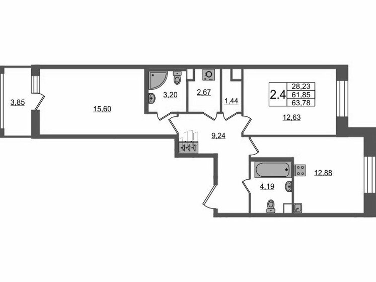 61,9 м², 2-комнатная квартира 15 551 000 ₽ - изображение 1