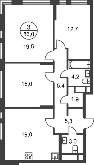 86 м², 3-комнатная квартира 20 157 192 ₽ - изображение 1