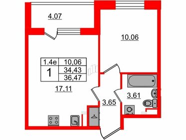 Квартира 34,4 м², 1-комнатная - изображение 1