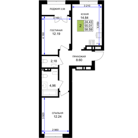 Квартира 58,6 м², 2-комнатная - изображение 1