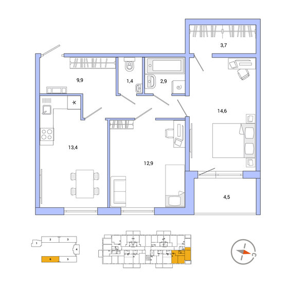 62,9 м², 2-комнатная квартира 10 820 810 ₽ - изображение 43