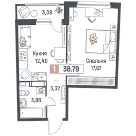 Квартира 38,8 м², 1-комнатная - изображение 1