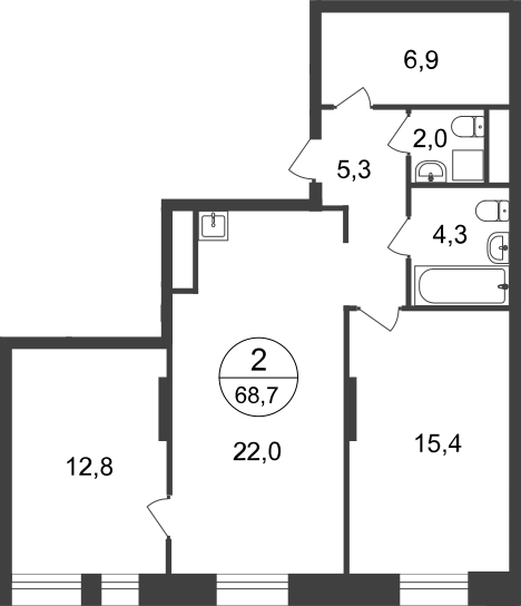 68,7 м², 2-комнатная квартира 15 571 551 ₽ - изображение 1