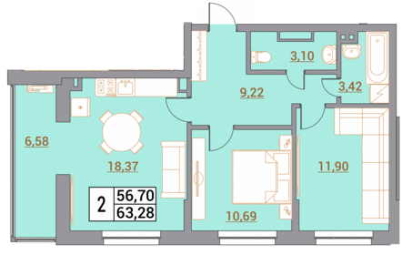 63 м², 3-комнатная квартира 5 500 000 ₽ - изображение 88