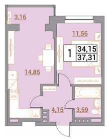 Квартира 37,3 м², 1-комнатная - изображение 1