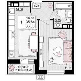 28,5 м², 2-комнатная квартира 2 200 000 ₽ - изображение 65