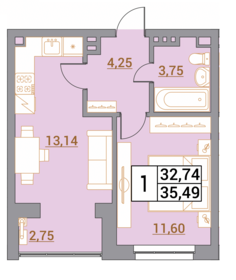 Квартира 35,5 м², 1-комнатная - изображение 1