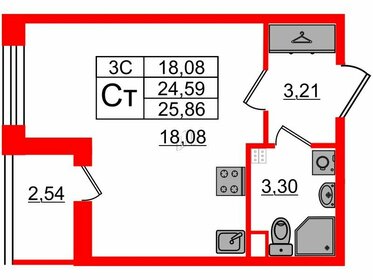 Квартира 24,6 м², студия - изображение 1