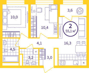 53,3 м², 2-комнатная квартира 5 450 000 ₽ - изображение 64