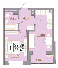 Квартира 35,5 м², 1-комнатная - изображение 1