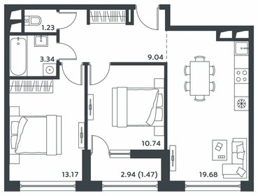 Квартира 58 м², 2-комнатная - изображение 1