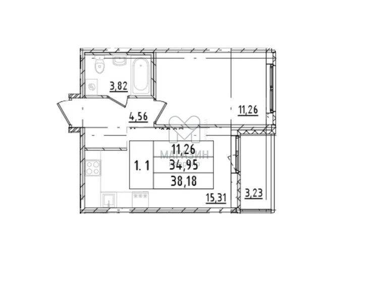 37,9 м², 1-комнатная квартира 6 080 000 ₽ - изображение 1