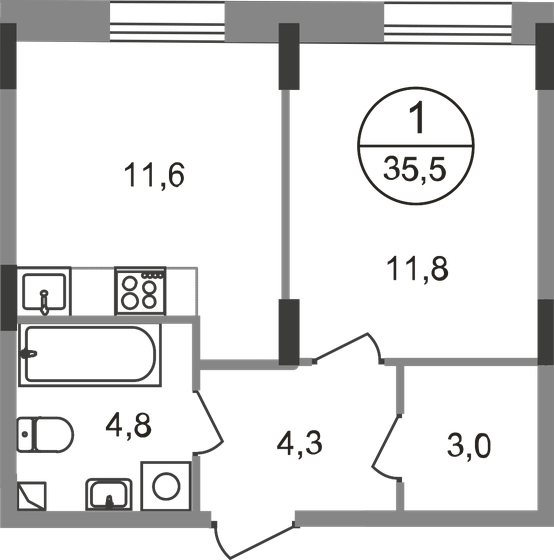 35,5 м², 1-комнатная квартира 11 665 528 ₽ - изображение 1