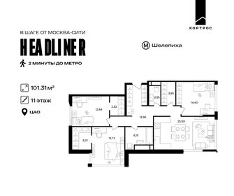 Квартира 101,3 м², 4-комнатная - изображение 1