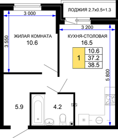 Квартира 38,5 м², 1-комнатная - изображение 1