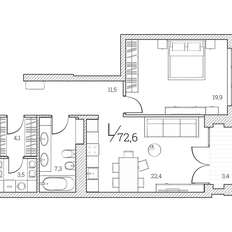 Квартира 72,6 м², 1-комнатные - изображение 2