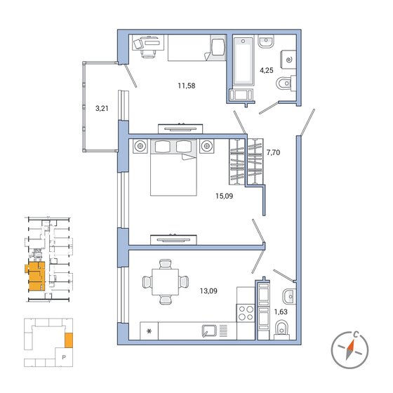 56,6 м², 2-комнатная квартира 13 594 350 ₽ - изображение 10