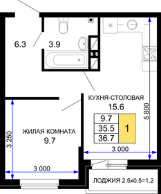 Квартира 36,7 м², 1-комнатная - изображение 1