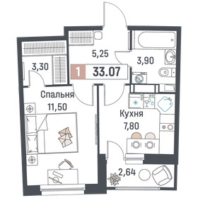 Квартира 33,1 м², 1-комнатная - изображение 1