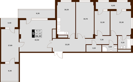Квартира 156,9 м², 5-комнатная - изображение 1
