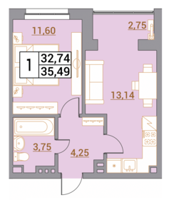 Квартира 35,5 м², 1-комнатная - изображение 1