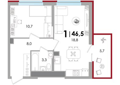 44,6 м², 1-комнатная квартира 5 753 400 ₽ - изображение 1