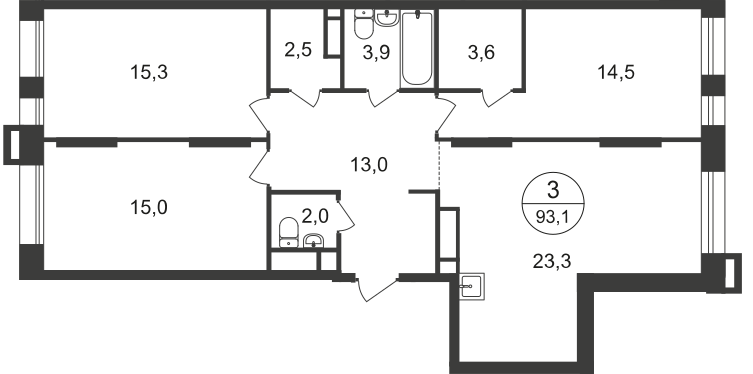 93,1 м², 3-комнатная квартира 22 525 572 ₽ - изображение 1