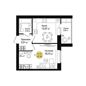 Квартира 42,5 м², 1-комнатная - изображение 5