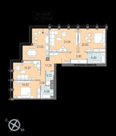 Квартира 129,3 м², 4-комнатная - изображение 1