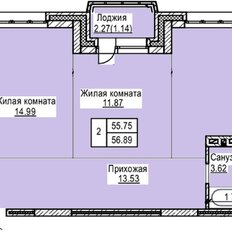 Квартира 56,9 м², 2-комнатная - изображение 4