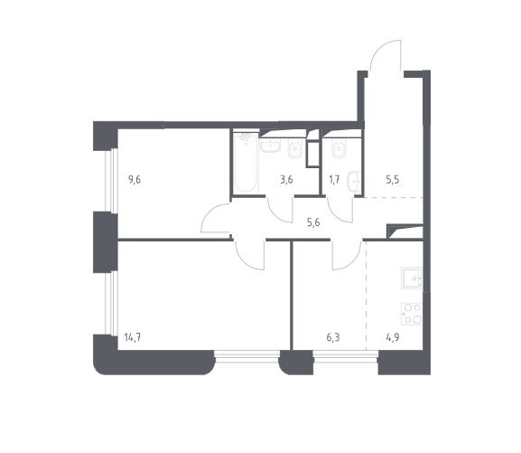 51,9 м², 3-комнатная квартира 13 900 000 ₽ - изображение 1