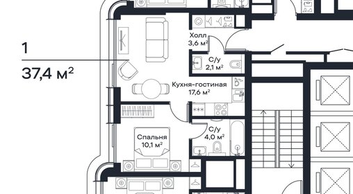 Квартира 37 м², 1-комнатная - изображение 1