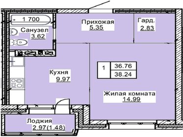 Квартира 38,2 м², 1-комнатная - изображение 1