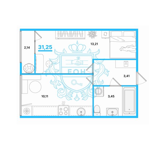 31,3 м², 1-комнатная квартира 7 400 000 ₽ - изображение 1