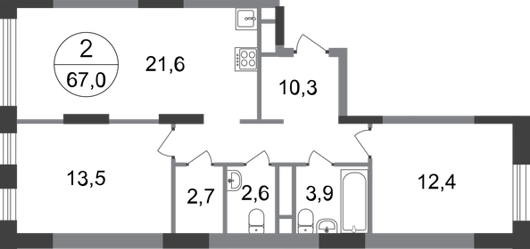 Квартира 67 м², 2-комнатная - изображение 1