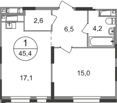 Квартира 45,4 м², 1-комнатная - изображение 1