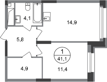 41,3 м², 1-комнатная квартира 9 724 398 ₽ - изображение 24
