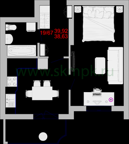 Квартира 43,7 м², 1-комнатные - изображение 1