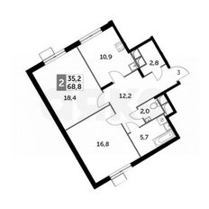 Квартира 68,8 м², 2-комнатная - изображение 1