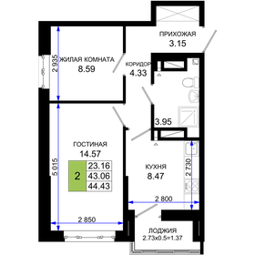 Квартира 44,4 м², 2-комнатная - изображение 1