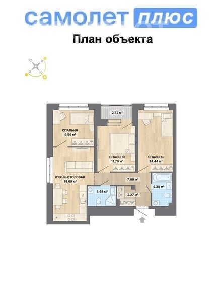 75 м², 3-комнатная квартира 9 300 000 ₽ - изображение 1