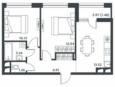 Квартира 49 м², 2-комнатная - изображение 1