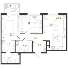 69,3 м², 2-комнатная квартира 24 627 856 ₽ - изображение 64