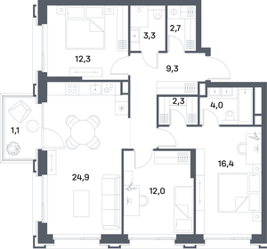 88,3 м², 3-комнатная квартира 39 156 544 ₽ - изображение 60