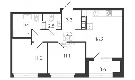 Квартира 57,4 м², 2-комнатная - изображение 1