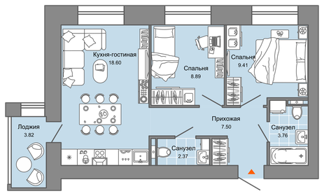 Квартира 52 м², 3-комнатная - изображение 1